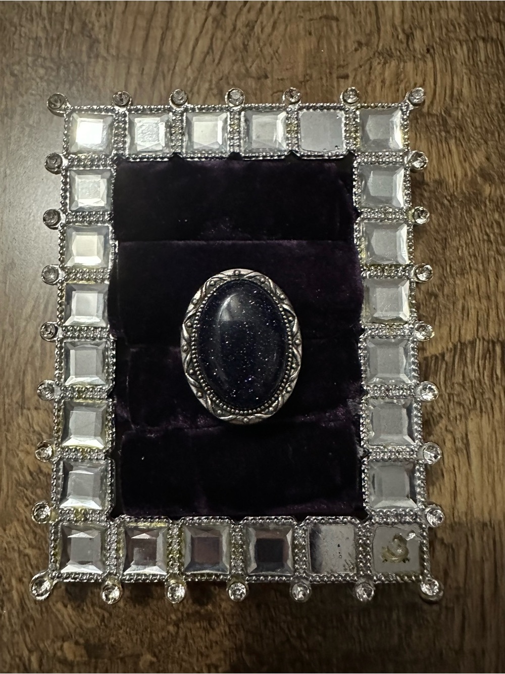 Blue Goldstone ring with silver setting